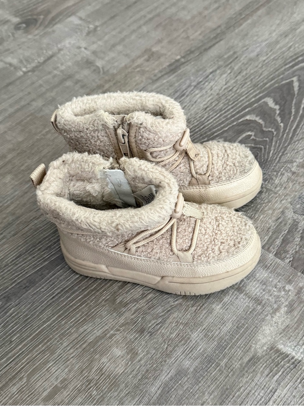 H&M Kids Sherpa Lace-Up Booties - Beige